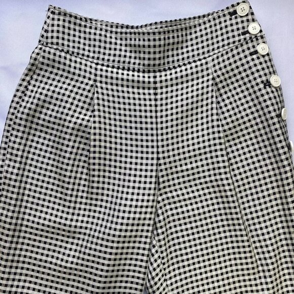 CLUB MONACO BLACK WHITE GINGHAM TAPERED WIDE CROPPED SIDE BUTTON PANTS - 4 - Picture 6 of 10